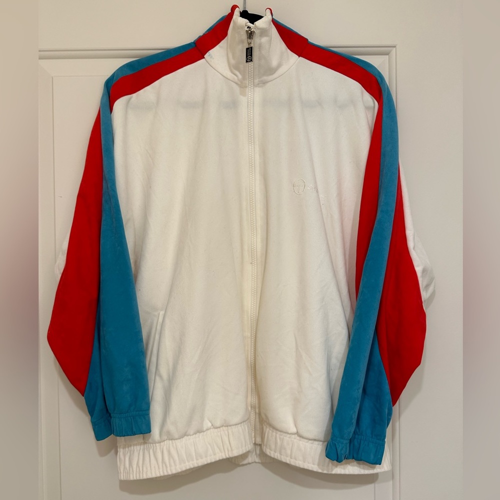 Vintage Rare Sergio Tacchini Tracksuit Jacket Red White & Blue Size 10